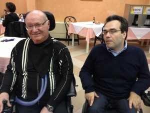 Alberto Fontana, presidente UILDM dal 2004 al 2013 (a destra), con Patrick Bernuchon, rappresentante dell'AFM, a Lignano per le recenti Manifestazioni UILDM